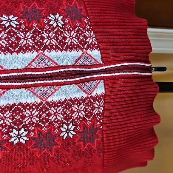 EDDIE BAUER NORDIC FULL ZIPPER ZIP UP SNOWFLAKES RED WHITE GRAY BLACK ME… - Picture 5 of 10